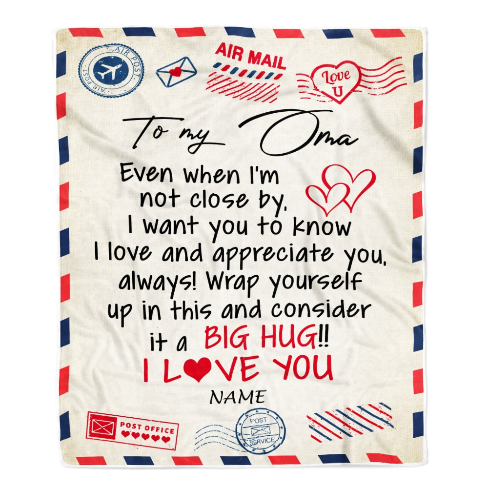 Personalized Oma Blanket From Grandkids I Love You Hugs Air Mail Letter Oma Birthday Mothers Day Christmas Customized Fleece Blanket Blanket | Teecentury.com