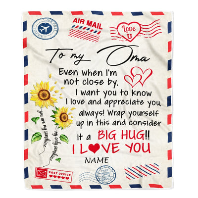Personalized Oma Blanket From Grandkids Love Big Hug Air Mail Letter Sunflower Oma Birthday Mothers Day Christmas Customized Fleece Throw Blanket Blanket | Teecentury.com