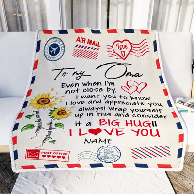 Personalized Oma Blanket From Grandkids Love Big Hug Air Mail Letter Sunflower Oma Birthday Mothers Day Christmas Customized Fleece Throw Blanket Blanket | Teecentury.com