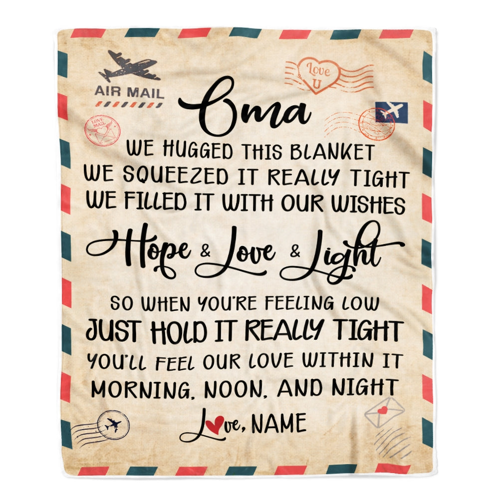 Personalized Oma Blanket From Grandkids We Hugged This Blanket Mail Letter Oma Birthday Mothers Day Christmas Customized Fleece Blanket Blanket | Teecentury.com