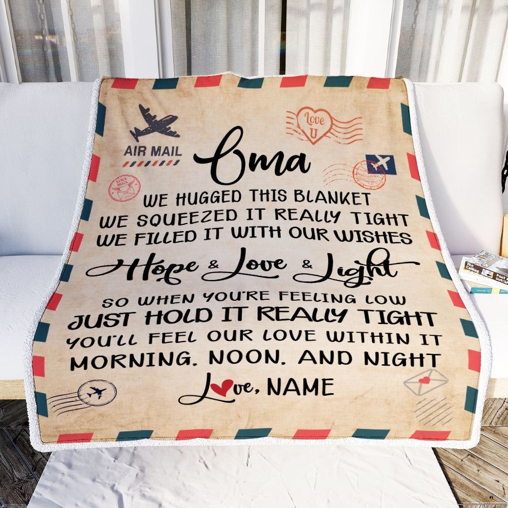 Personalized Oma Blanket From Grandkids We Hugged This Blanket Mail Letter Oma Birthday Mothers Day Christmas Customized Fleece Blanket Blanket | Teecentury.com