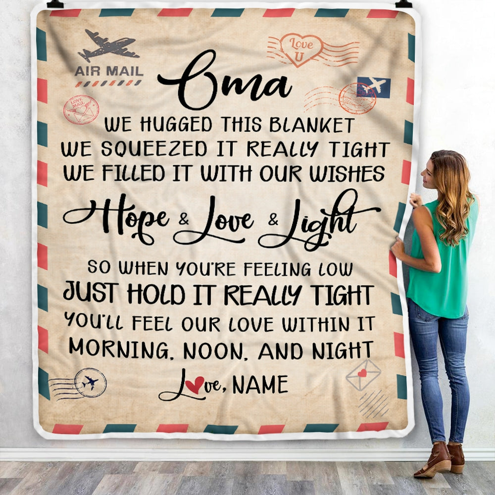 Personalized Oma Blanket From Grandkids We Hugged This Blanket Mail Letter Oma Birthday Mothers Day Christmas Customized Fleece Blanket Blanket | Teecentury.com