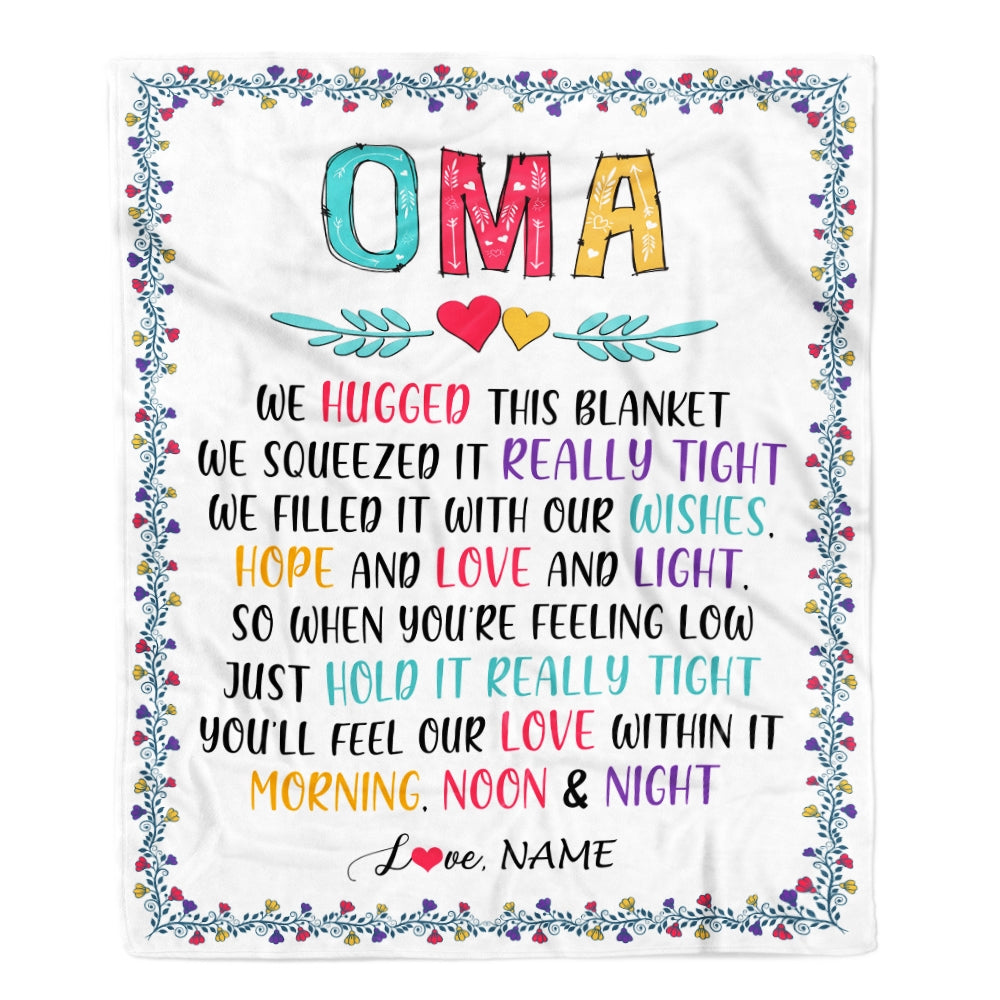 Personalized Oma Blanket From Grandkids We Hugged This Blanket Oma Birthday Mothers Day Christmas Customized Gifts Fleece Blanket Blanket | Teecentury.com