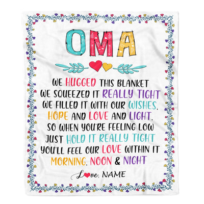 Personalized Oma Blanket From Grandkids We Hugged This Blanket Oma Birthday Mothers Day Christmas Customized Gifts Fleece Blanket Blanket | Teecentury.com