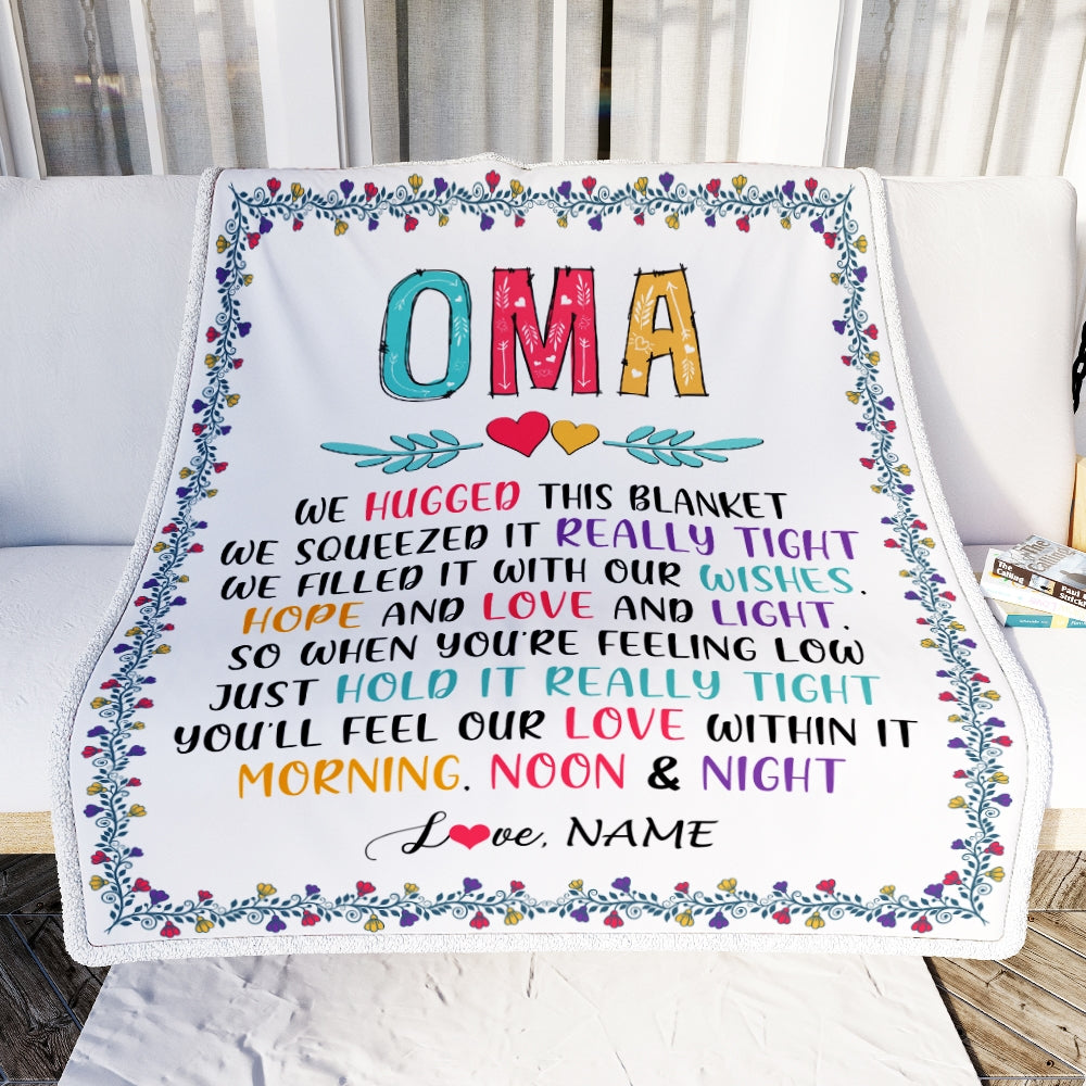 Personalized Oma Blanket From Grandkids We Hugged This Blanket Oma Birthday Mothers Day Christmas Customized Gifts Fleece Blanket Blanket | Teecentury.com