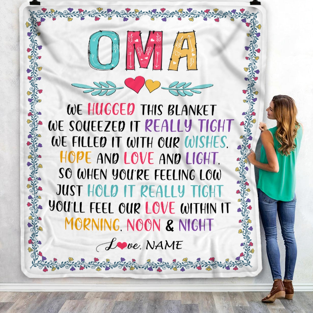 Personalized Oma Blanket From Grandkids We Hugged This Blanket Oma Birthday Mothers Day Christmas Customized Gifts Fleece Blanket Blanket | Teecentury.com