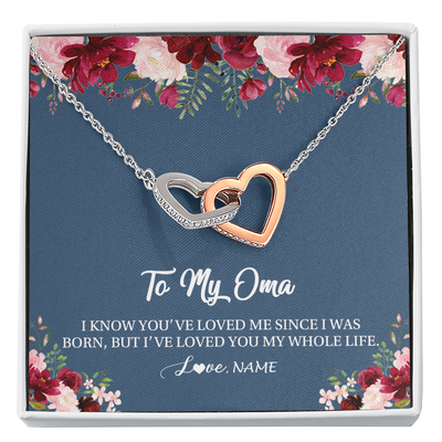 Interlocking Hearts Necklace | Personalized Oma Necklace From Grandkids Granddaughter Grandson I've Loved You My Whole Life Floral Oma Birthday Mothers Day Christmas Customized Message Card | teecentury