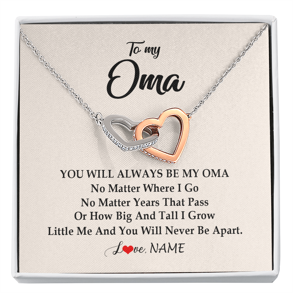 Interlocking Hearts Necklace | Personalized Oma Necklace From Grandkids Granddaughter Grandson You Will Always Be My Oma Birthday Mothers Day Christmas Customized Gift Box Message Card | teecentury