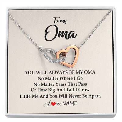Interlocking Hearts Necklace | Personalized Oma Necklace From Grandkids Granddaughter Grandson You Will Always Be My Oma Birthday Mothers Day Christmas Customized Gift Box Message Card | teecentury