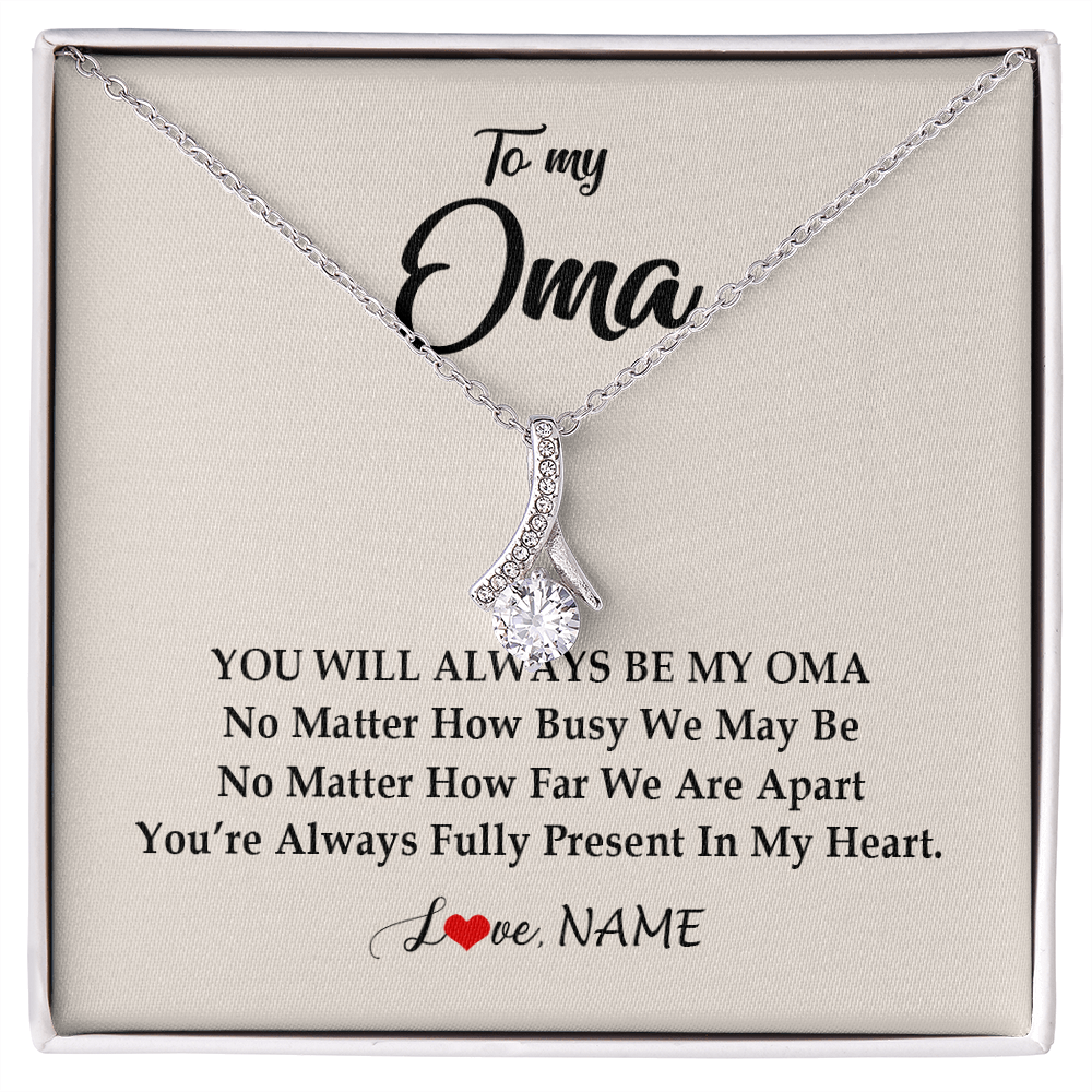 Alluring Beauty Necklace | Personalized Oma Necklace From Grandkids Granddaughter Grandson You're Always In My Heart Oma Birthday Mothers Day Christmas Customized Gift Box Message Card | teecentury