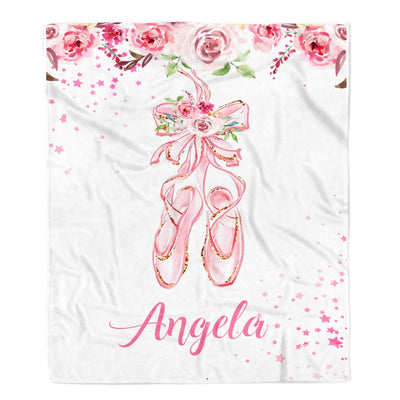 Personalized Pink Ballet Shoes Baby Blanket with Name Custom Baby Nursery Kid Daughter Granddaughter Niece Birthday Customized Christmas Fleece Throw Blanket Blanket | Teecentury.com