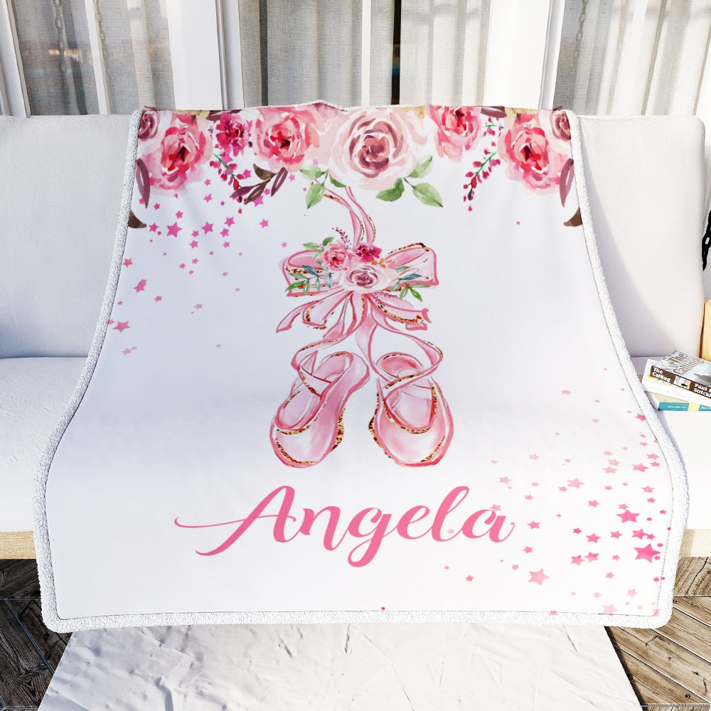 Personalized Pink Ballet Shoes Baby Blanket with Name Custom Baby Nursery Kid Daughter Granddaughter Niece Birthday Customized Christmas Fleece Throw Blanket Blanket | Teecentury.com