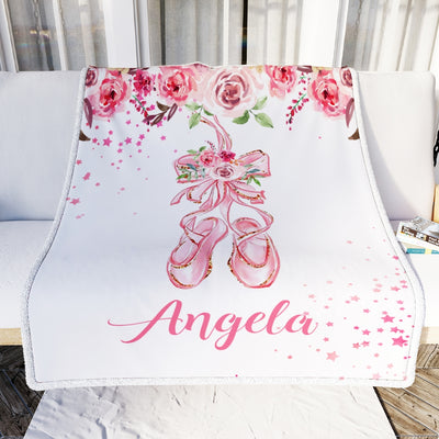 Personalized Pink Ballet Shoes Baby Blanket with Name Custom Baby Nursery Kid Daughter Granddaughter Niece Birthday Customized Christmas Fleece Throw Blanket Blanket | Teecentury.com