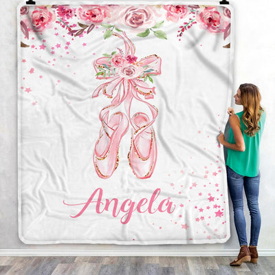 Personalized Pink Ballet Shoes Baby Blanket with Name Custom Baby Nursery Kid Daughter Granddaughter Niece Birthday Customized Christmas Fleece Throw Blanket Blanket | Teecentury.com