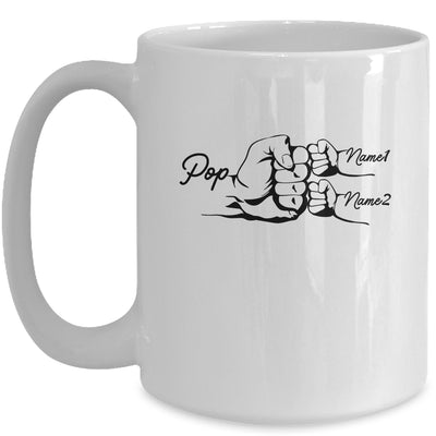 Personalized Pop With Grandkids Name Fist Bumps Funny Custom Grandpa Fathers Day Birthday Christmas Mug | teecentury