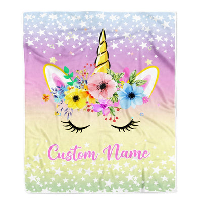 Personalized Rainbow Unicorn Blanket Baby Custom Name Cute Unicorn for Girl Daughter Granddaughter Niece Birthday Christmas Customized Bed Fleece Throw Blanket | teecentury