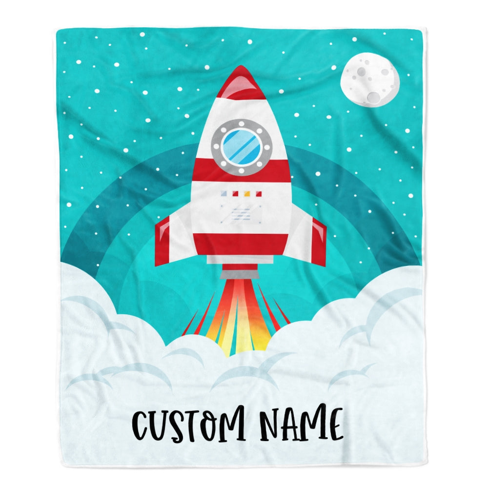 Personalized Rocket Launch Space Baby Blanket with Name Custom Baby Nursery for Boys Girls Son Daughter Grandson Nehpew Birthday Customized Fleece Blanket Blanket | Teecentury.com
