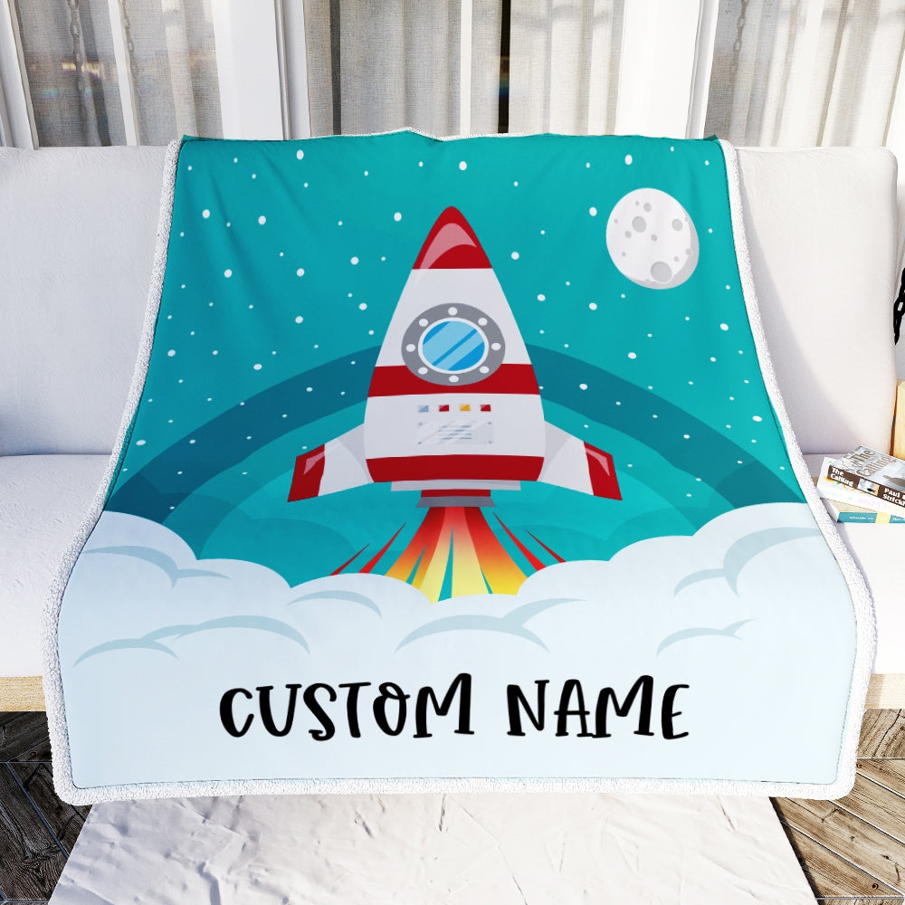 Personalized Rocket Launch Space Baby Blanket with Name Custom Baby Nursery for Boys Girls Son Daughter Grandson Nehpew Birthday Customized Fleece Blanket Blanket | Teecentury.com