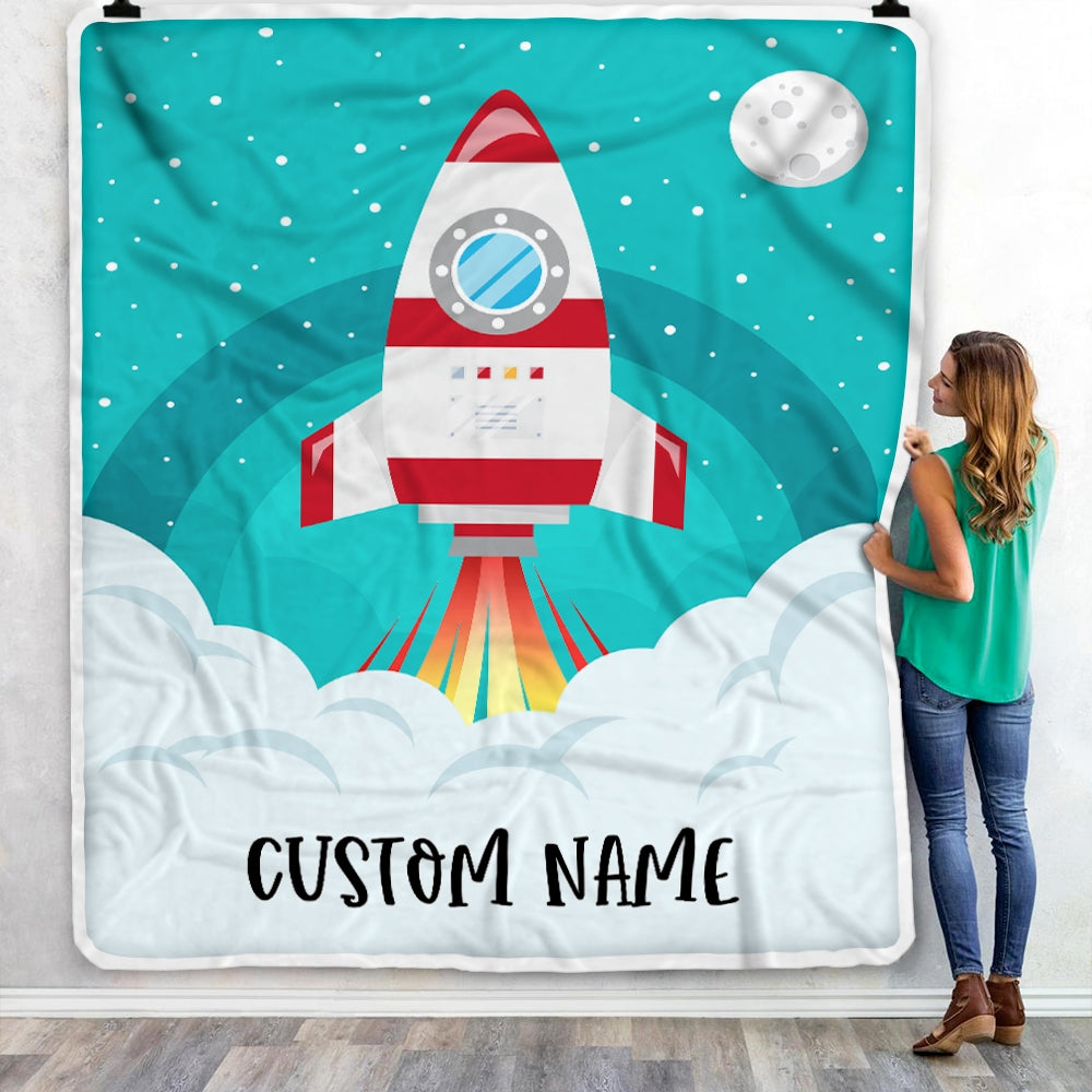 Personalized Rocket Launch Space Baby Blanket with Name Custom Baby Nursery for Boys Girls Son Daughter Grandson Nehpew Birthday Customized Fleece Blanket Blanket | Teecentury.com
