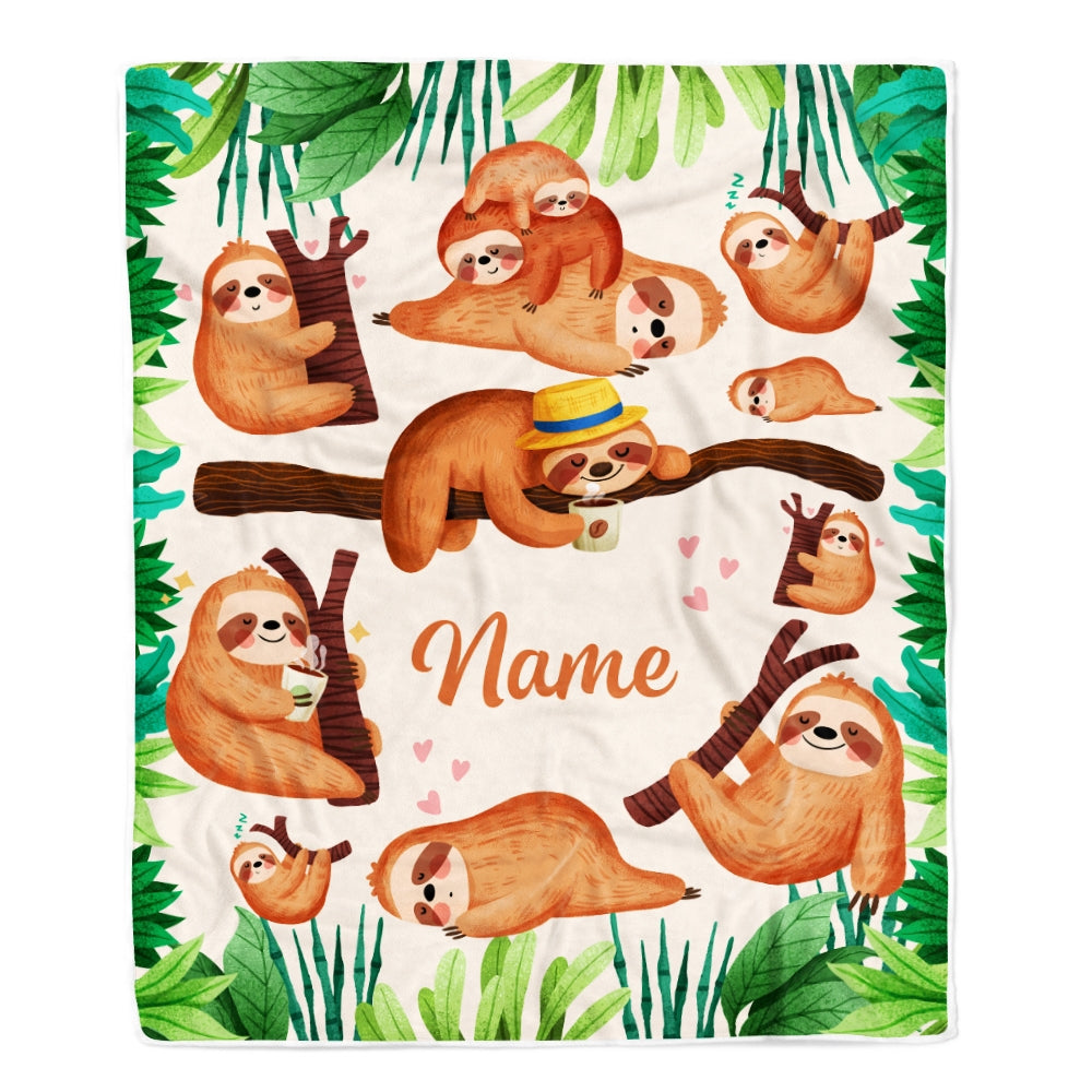 Personalized Sloth Blanket Custom Name Cute Sloth For Girls Kids Baby Newborn Daughter Granddaughter Niece Birthday Christmas Customized Fleece Throw Blanket Blanket | Teecentury.com