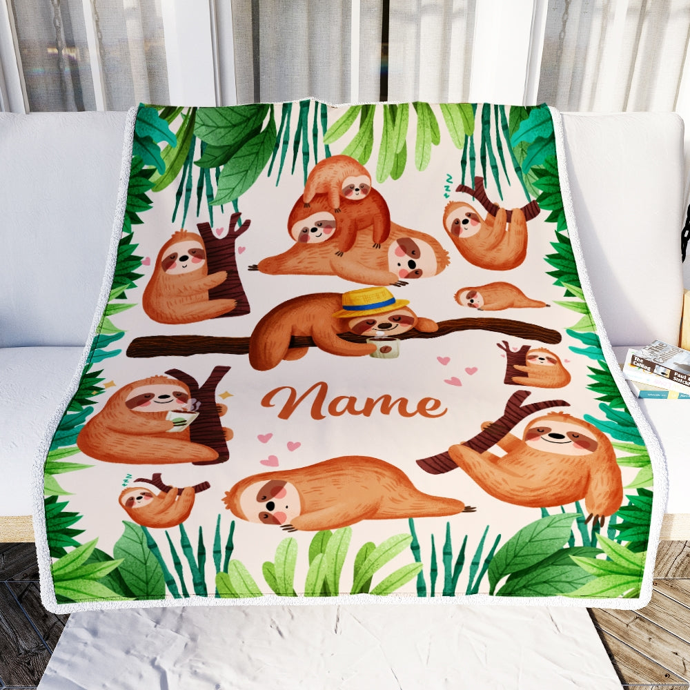 Personalized Sloth Blanket Custom Name Cute Sloth For Girls Kids Baby Newborn Daughter Granddaughter Niece Birthday Christmas Customized Fleece Throw Blanket Blanket | Teecentury.com