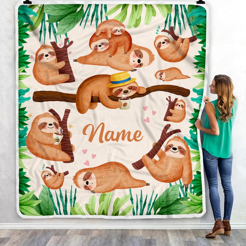 Personalized Sloth Blanket Custom Name Cute Sloth For Girls Kids Baby Newborn Daughter Granddaughter Niece Birthday Christmas Customized Fleece Throw Blanket Blanket | Teecentury.com