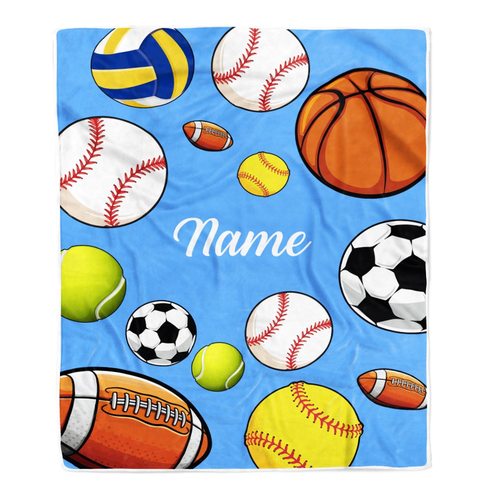 Personalized Sports Ball Baby Blanket with Name Custom Baby Nursery for Boys and Girls Son Grandson Nephew Birthday Customized Fleece Blanket Blanket | Teecentury.com