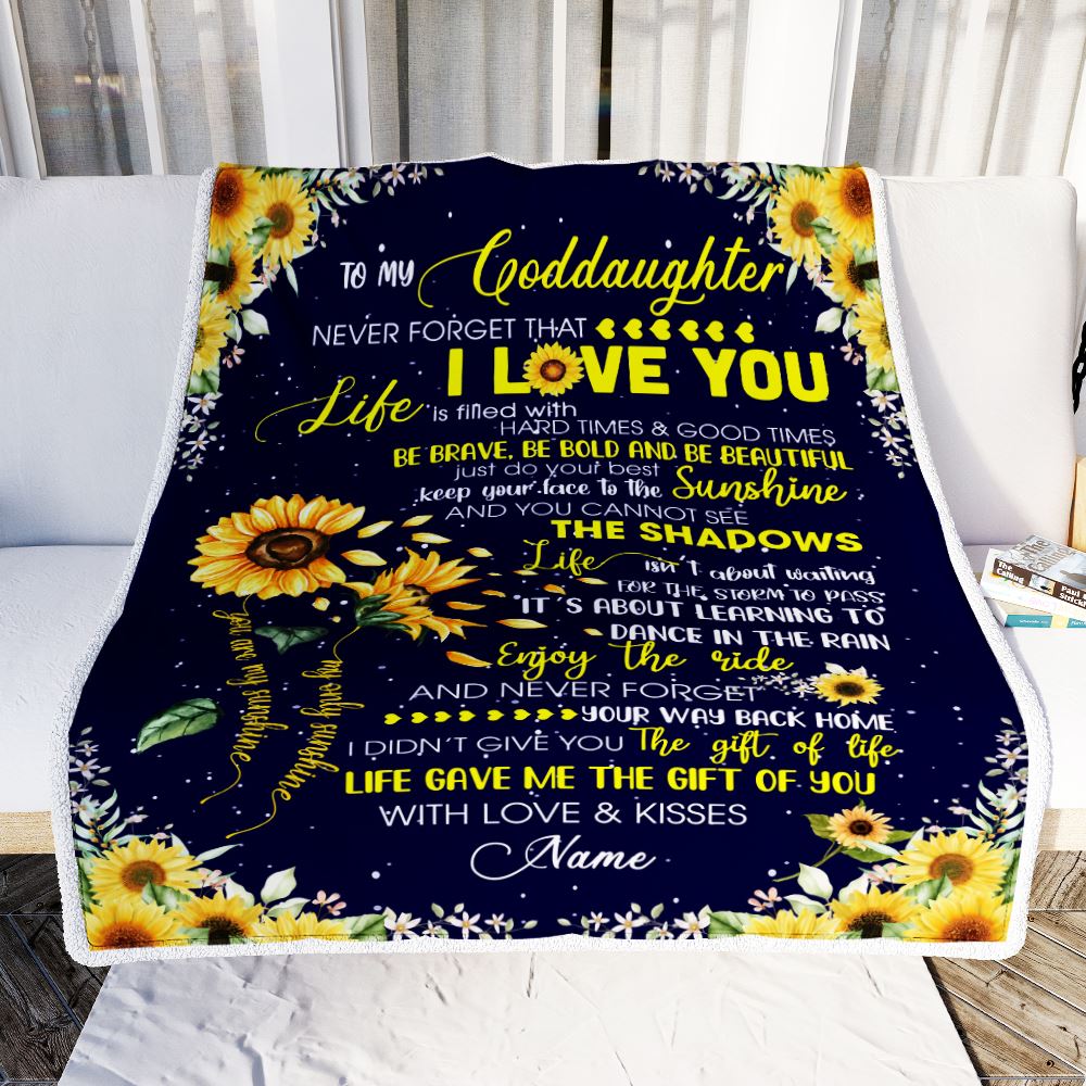 Personalized Sunflower to My Goddaughter from Godmother Godfather Blanket Never Forget That I Love You Goddaughter Birthday Christmas Customized Fleece Blanket | teecentury