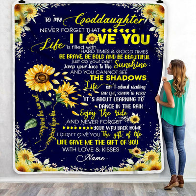 Personalized Sunflower to My Goddaughter from Godmother Godfather Blanket Never Forget That I Love You Goddaughter Birthday Christmas Customized Fleece Blanket | teecentury