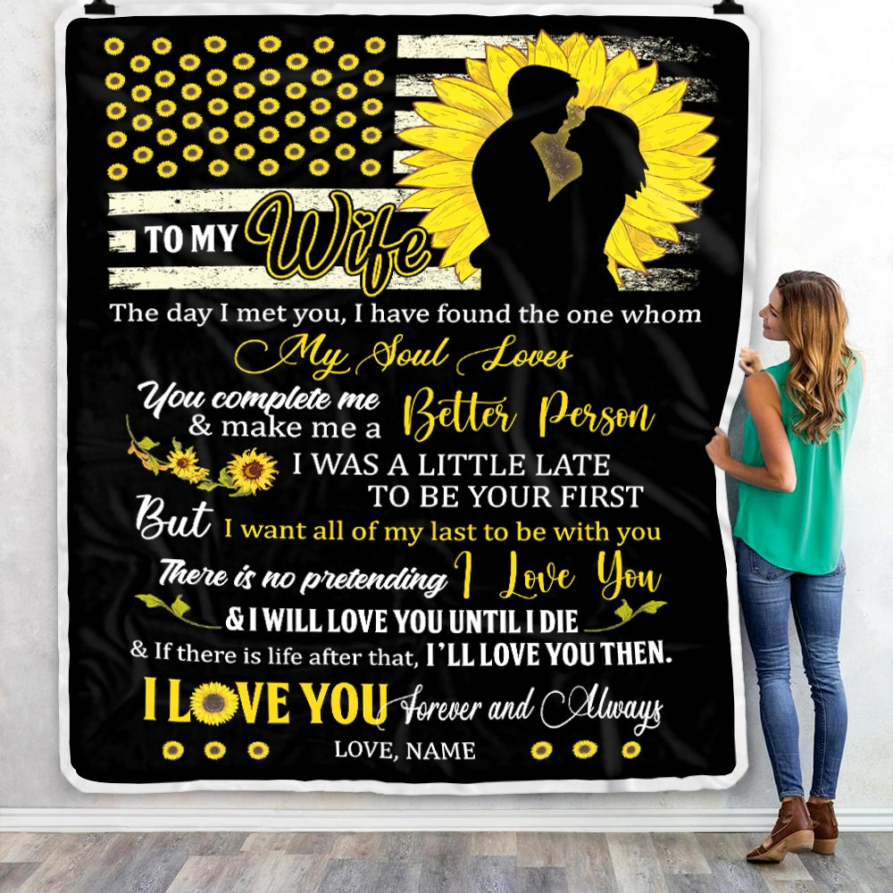 Personalized Sunflower to My Wife Blanket from Husband I Will Love You Until I die Wife Gift Customized For Birthday Christmas Fleece Blanket Blanket | Teecentury.com