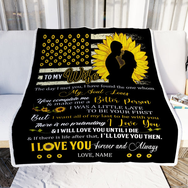 Personalized Sunflower to My Wife Blanket from Husband I Will Love You Teecentury