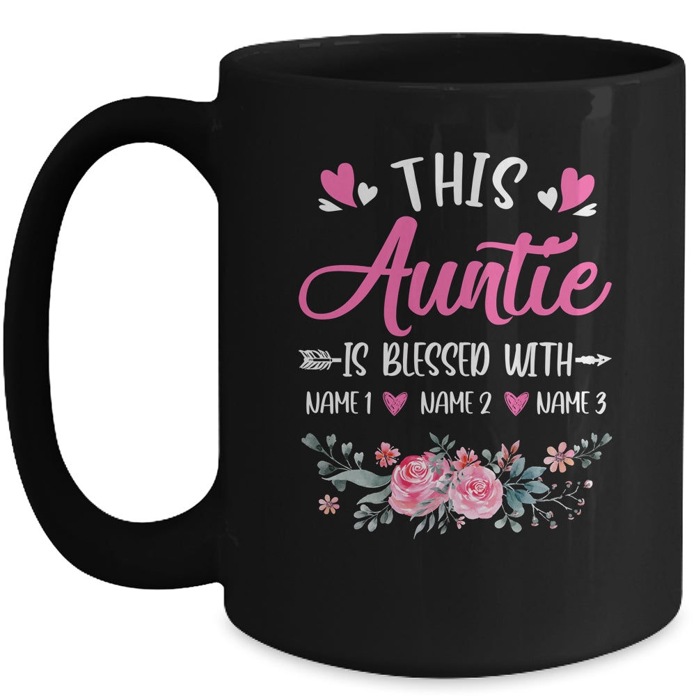 Personalized This Auntie Is Blessed With Kids Custom Auntie With Kid's Name Flower For Women Mothers Day Birthday Christmas Mug | teecentury