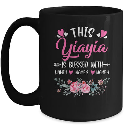 Personalized This Yiayia Is Blessed With Kids Custom Yiayia With Grandkid's Name Flower For Women Mothers Day Birthday Christmas Mug | teecentury