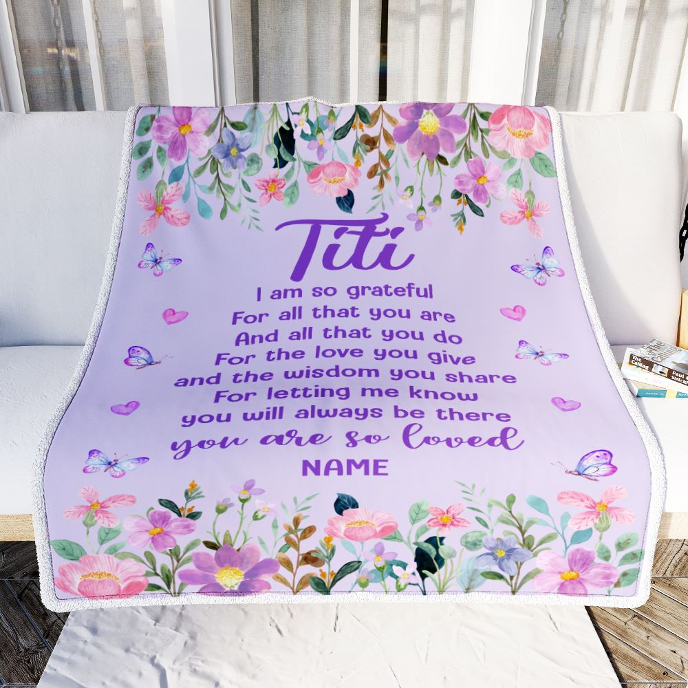 Personalized Titi Blanket From Niece Nephew Floral Butterfly Love You Give Titi Mothers Day Birthday Christmas Customized Bed Fleece Throw Blanket | teecentury