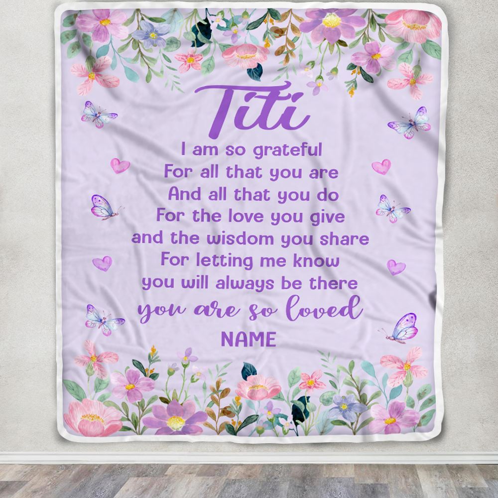 Personalized Titi Blanket From Niece Nephew Floral Butterfly Love You Give Titi Mothers Day Birthday Christmas Customized Bed Fleece Throw Blanket | teecentury