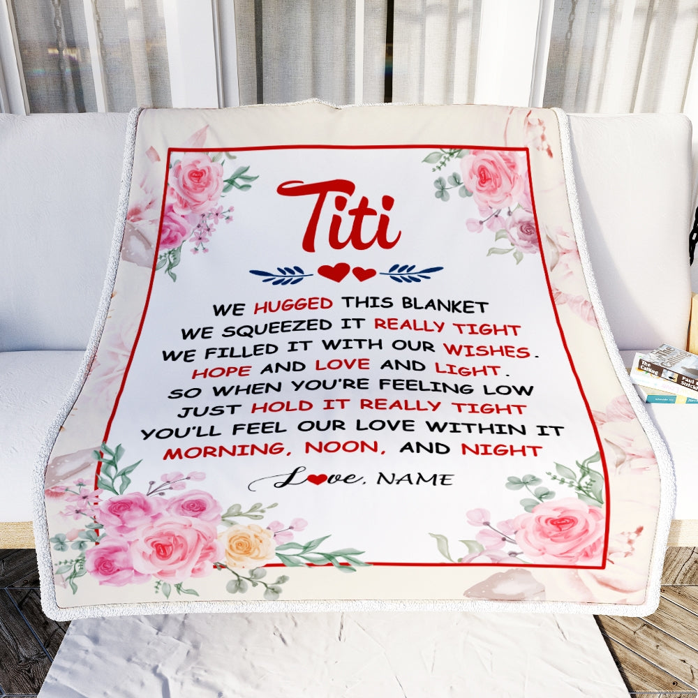 Personalized Titi Blanket From Niece Nephew We Hugged This Blanket Floral Titi Birthday Mothers Day Christmas Customized Fleece Throw Blanket | teecentury