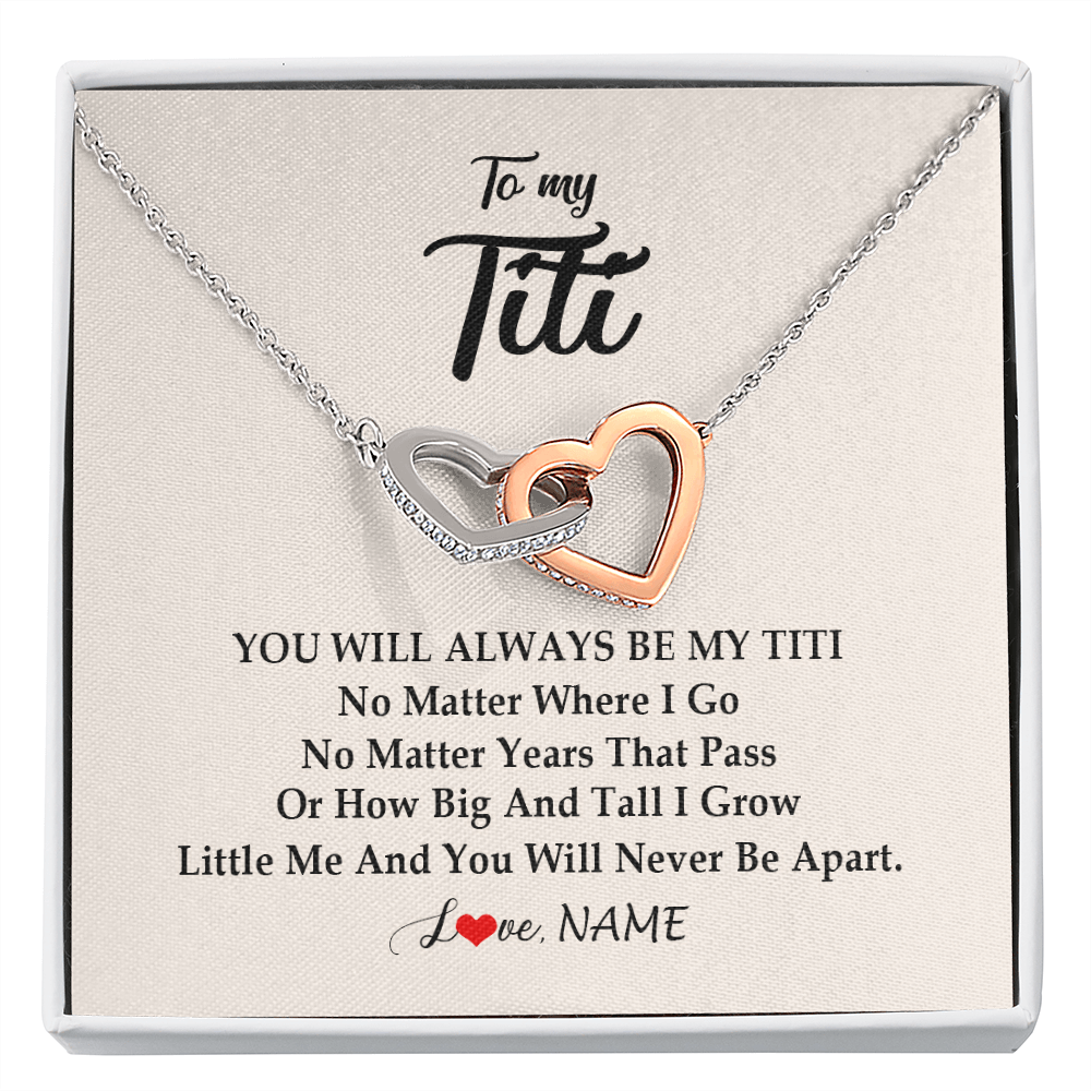 Interlocking Hearts Necklace | Personalized Titi Necklace From Niece Nephew You Will Always Be My Titi Birthday Mothers Day Christmas Customized Gift Box Message Card | teecentury