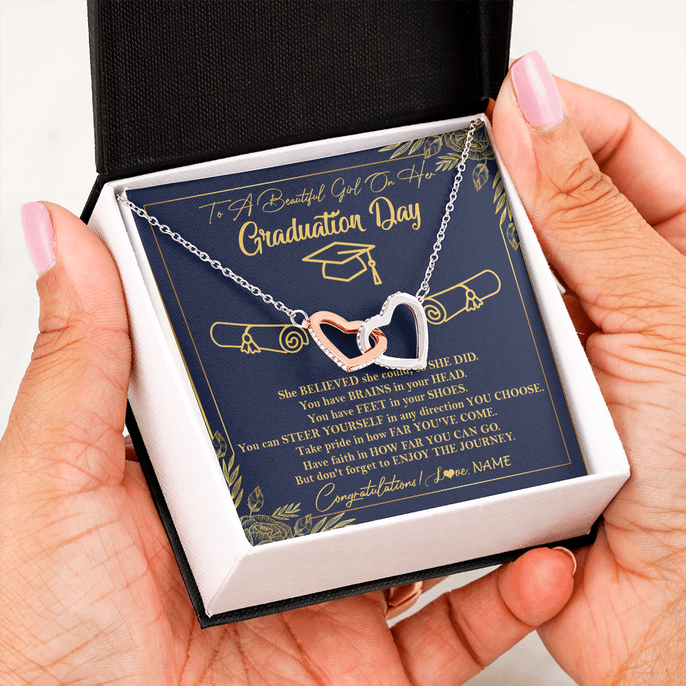 Interlocking Hearts Necklace | Personalized To A Beautiful Girl On Her Graduation Day Necklace Class of 2022 For Daughter Granddaughter Sister Jewelry Customized Gift Box Message Card | teecentury