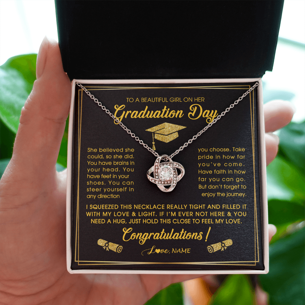Love Knot Necklace | Personalized To A Beautiful Girl On Her Graduation Day Necklace For Daughter Granddaughter Sister Bonus Daughter Jewelry Customized Gift Box Message Card | teecentury