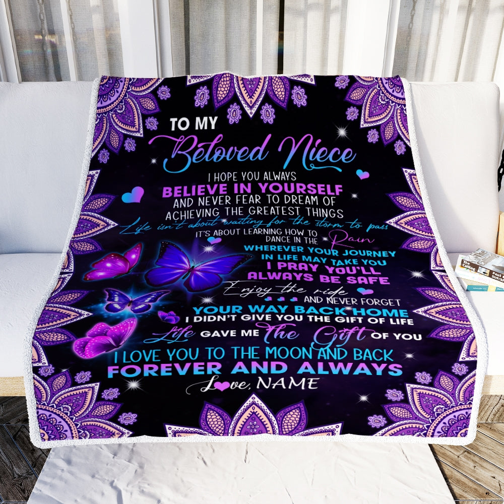 Personalized To Beloved Niece Blanket From Aunt Auntie Uncle I Love You Forever And Always Butterfly Niece Birthday Christmas Customized Fleece Blanket Blanket | Teecentury.com
