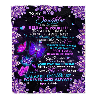 Personalized To Daughter Blanket From Mom Dad I Love You Forever And Always Butterfly Daughter Birthday Christmas Customized Fleece Blanket Blanket | Teecentury.com