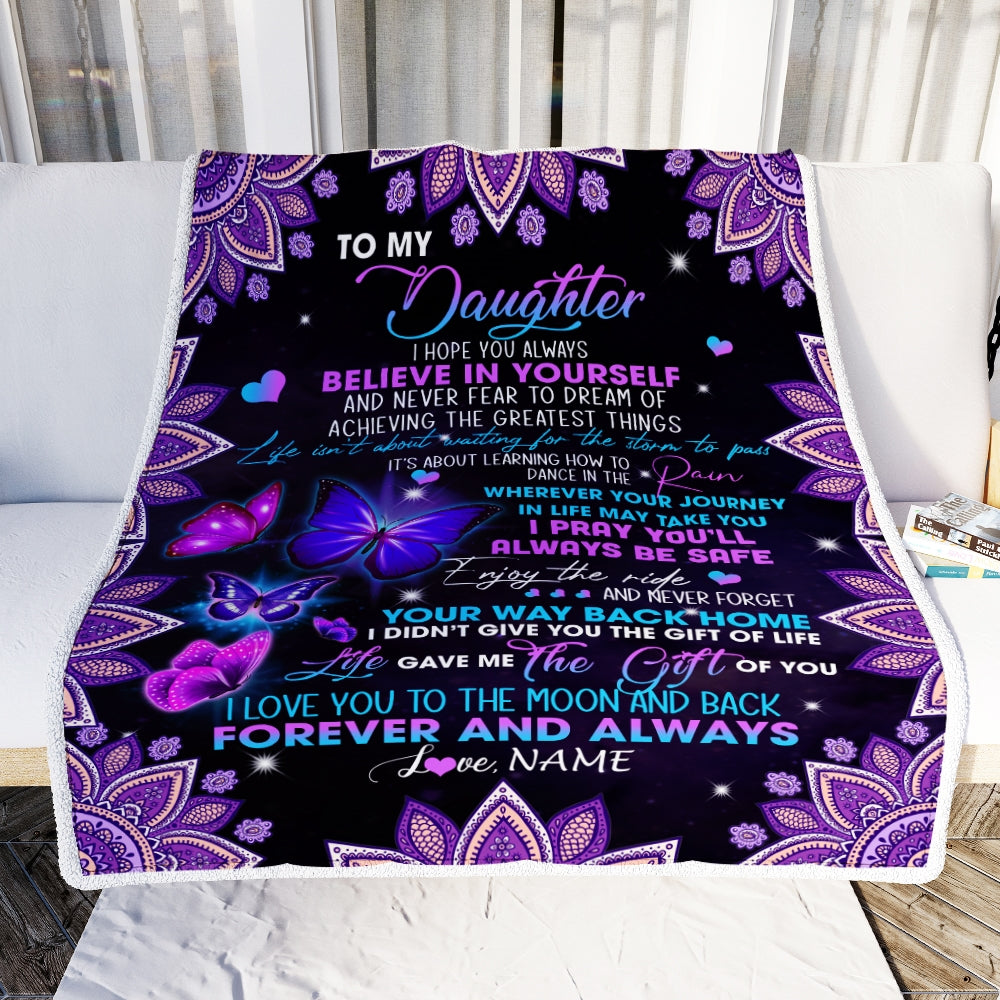 Personalized To Daughter Blanket From Mom Dad I Love You Forever And Always Butterfly Daughter Birthday Christmas Customized Fleece Blanket Blanket | Teecentury.com