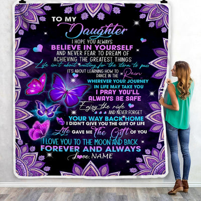 Personalized To Daughter Blanket From Mom Dad I Love You Forever And Always Butterfly Daughter Birthday Christmas Customized Fleece Blanket Blanket | Teecentury.com