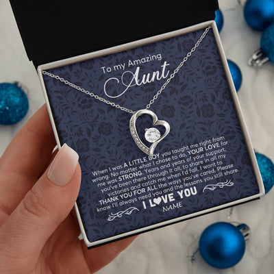 Forever Love Necklace | Personalized To My Amazing Aunt Necklace From Nephew When I Was A Little Boy Aunt Birthday Mothers Day Christmas Jewelry Customized Gift Box Message Card | teecentury