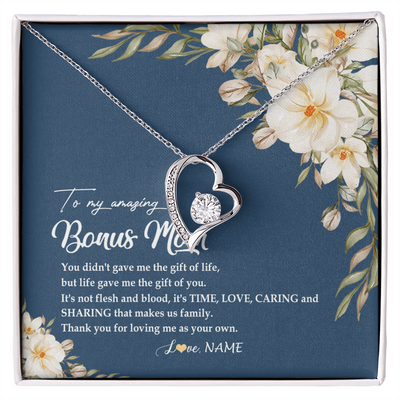Forever Love Necklace | Personalized To My Amazing Bonus Mom Necklace from Daughter Thank You Step Mom Jewelry Birthday Mothers Day Thanksgiving Christmas Customized Message Card | teecentury