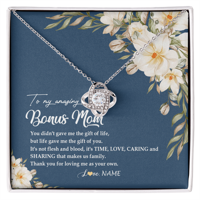 Love Knot Necklace | Personalized To My Amazing Bonus Mom Necklace from Daughter Thank You Step Mom Jewelry Birthday Mothers Day Thanksgiving Christmas Customized Message Card | teecentury