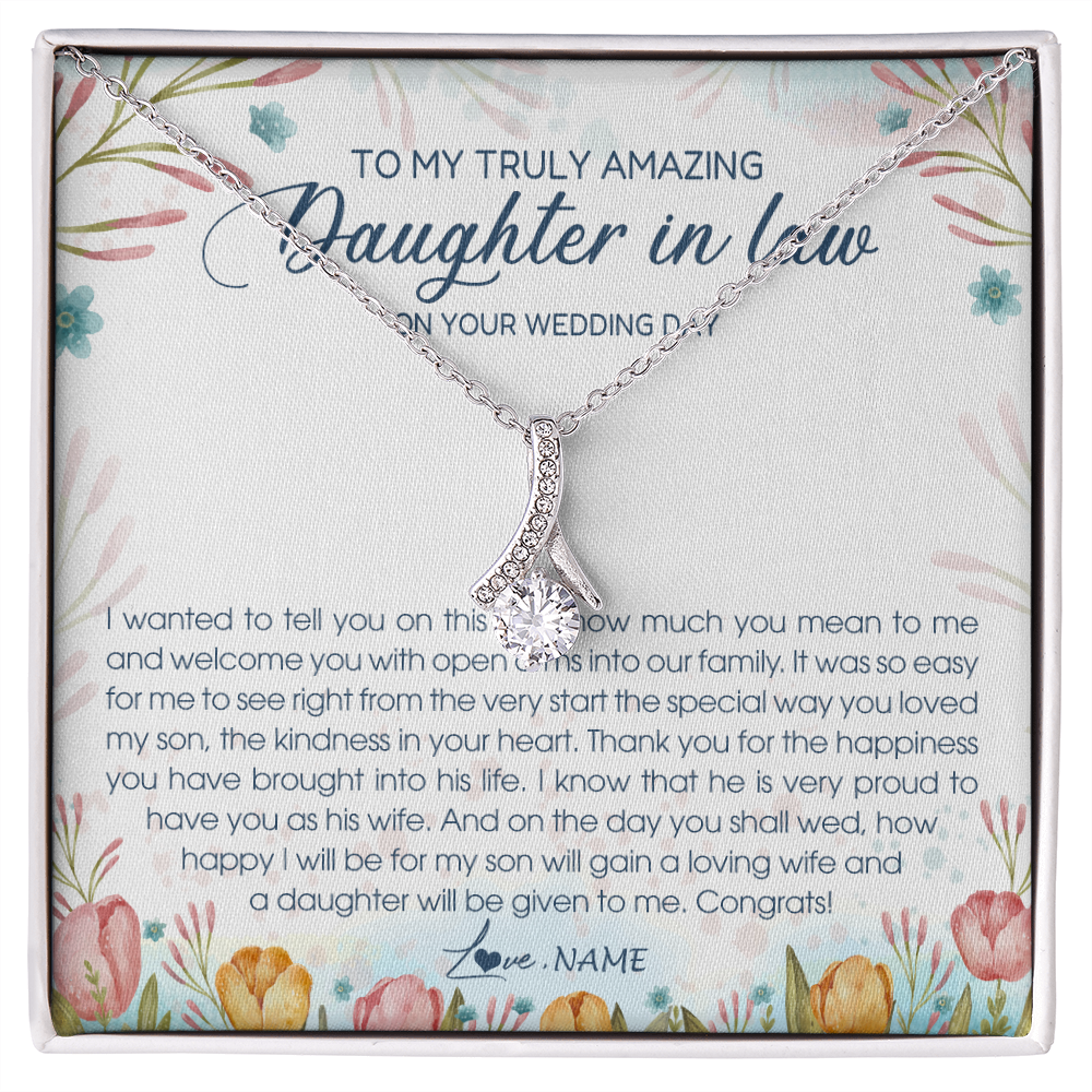 Alluring Beauty Necklace | Personalized To My Amazing Daughter In Law Necklace from Mother In Law Daughter In Law On Your Wedding Day Bride Jewelry Customized Gift Box Message Card | teecentury