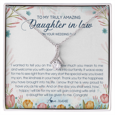 Alluring Beauty Necklace | Personalized To My Amazing Daughter In Law Necklace from Mother In Law Daughter In Law On Your Wedding Day Bride Jewelry Customized Gift Box Message Card | teecentury