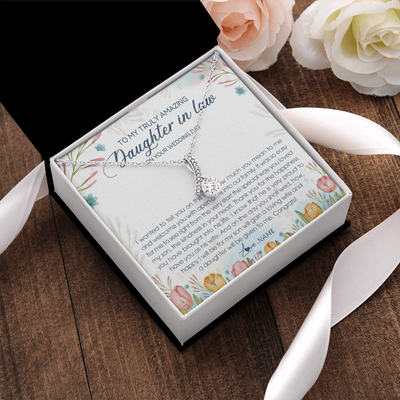 Alluring Beauty Necklace | Personalized To My Amazing Daughter In Law Necklace from Mother In Law Daughter In Law On Your Wedding Day Bride Jewelry Customized Gift Box Message Card | teecentury