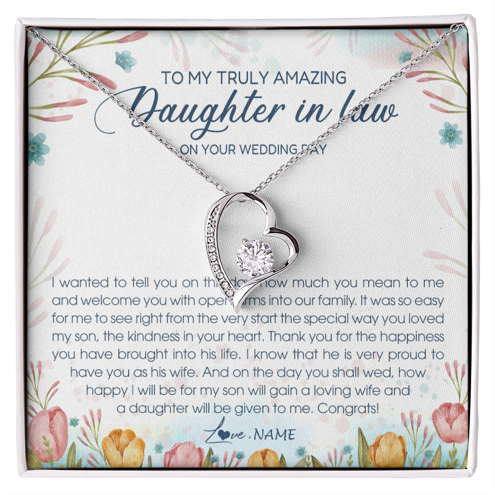 Forever Love Necklace | Personalized To My Amazing Daughter In Law Necklace from Mother In Law Daughter In Law On Your Wedding Day Bride Jewelry Customized Gift Box Message Card | teecentury